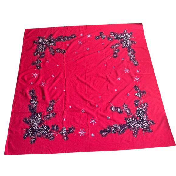 Vtg Christmas CALIFORNIA HAND PRINTS Tablecloth circa 1950's 50" x 52" Red Gold - Picture 10 of 14